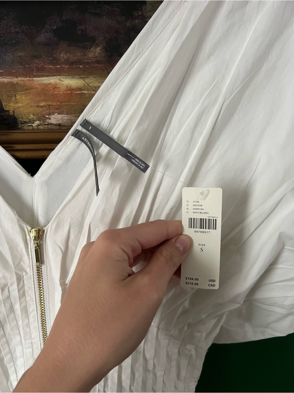Anthropologie White Midi Dress with Puff Sleeves - Picture 6 of 7